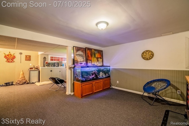 4375 Island Park Dr, Waterford, MI 48329 - rec room featuring dark carpet and wainscoting