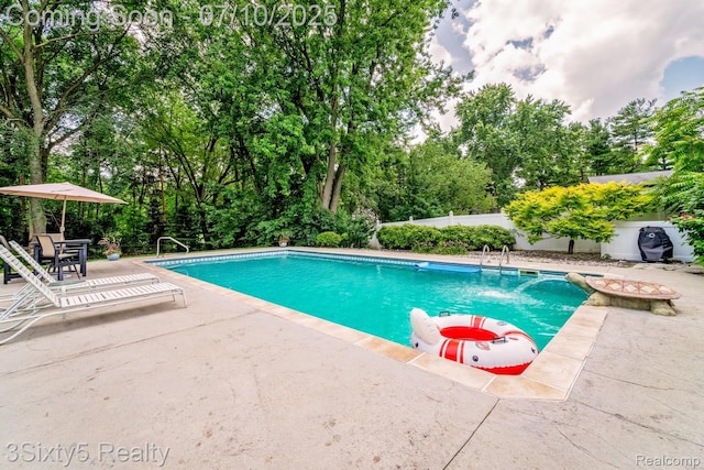 4375 Island Park Dr, Waterford, MI 48329 - view of swimming pool with a patio, a fenced backyard, and view of scattered trees