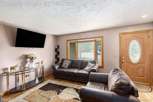 41173 Cimarron St, Clinton Township, MI 48038 - living area with a textured ceiling, wood finished floors, and recessed lighting