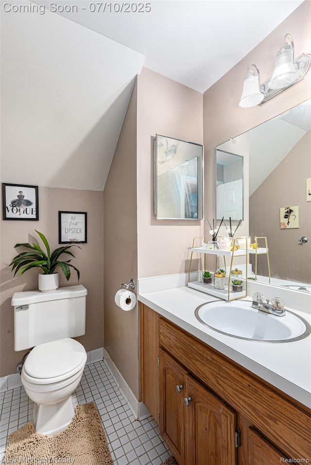 41173 Cimarron St, Clinton Township, MI 48038 - half bathroom with vanity, tile patterned flooring, and lofted ceiling