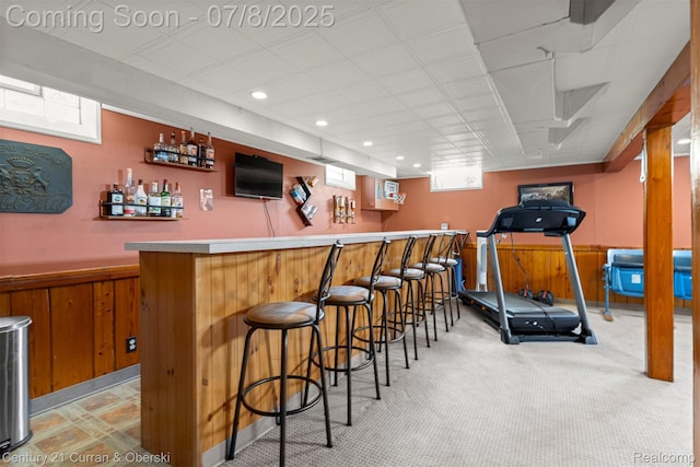 8960 Niver Ave, Allen Park, MI 48101 - indoor bar with wainscoting, wood walls, and recessed lighting