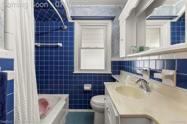 8960 Niver Ave, Allen Park, MI 48101 - bathroom with tile walls, tile patterned flooring, vanity, and shower / bath combination with curtain