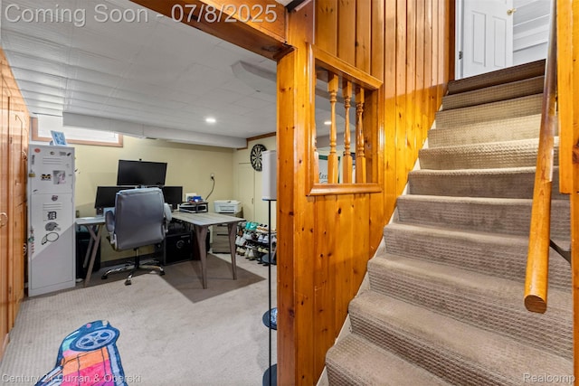 8960 Niver Ave, Allen Park, MI 48101 - staircase with carpet floors and wood walls