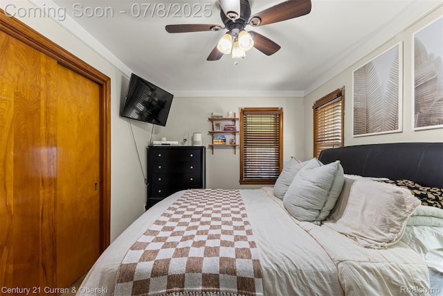 8960 Niver Ave, Allen Park, MI 48101 - bedroom featuring a ceiling fan and crown molding