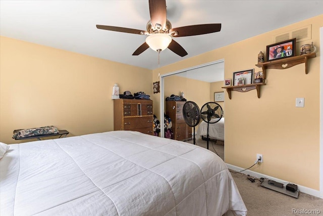 22031 Birch St, Woodhaven, MI 48183 - bedroom featuring carpet floors, a closet, and ceiling fan