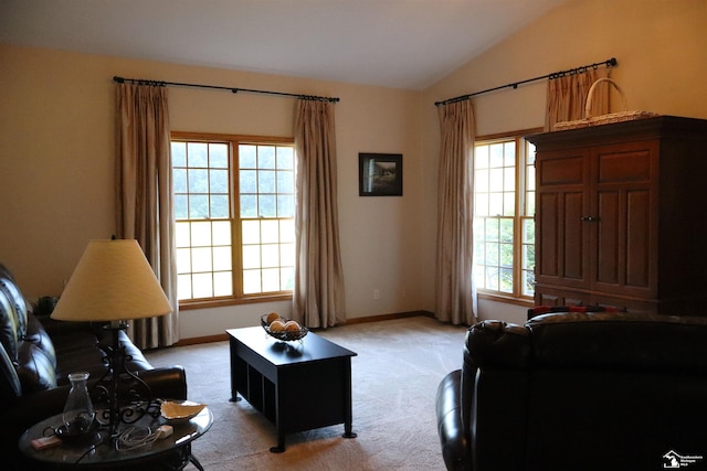 13578 Strasburg Rd, La Salle, MI 48145 - living room featuring vaulted ceiling and light colored carpet