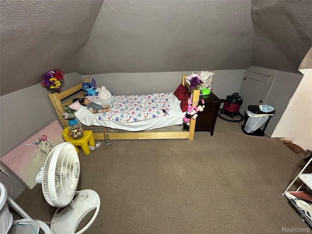 7 E Noble Ave, Monroe, MI 48162 - carpeted bedroom featuring a textured ceiling and lofted ceiling