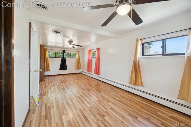 30590 Lorraine Ave, Warren, MI 48093 - spare room with a baseboard radiator, healthy amount of natural light, light wood-style floors, and ceiling fan