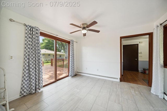 30590 Lorraine Ave, Warren, MI 48093 - unfurnished room with baseboard heating, ceiling fan, and wood finished floors