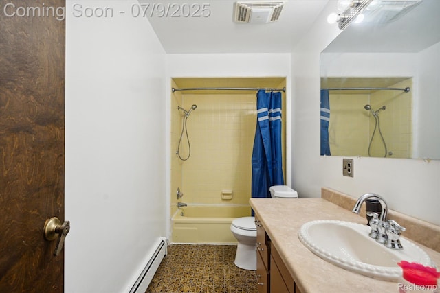 30590 Lorraine Ave, Warren, MI 48093 - bathroom featuring vanity, shower / bath combo, and a baseboard heating unit