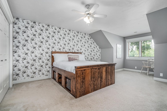3603 Elk Ct, Zeeland, MI 49464 - carpeted bedroom with wallpapered walls and ceiling fan