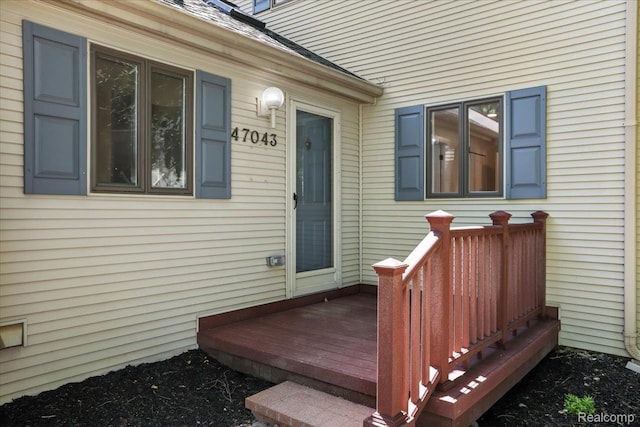 47043 Curtis Rd, Northville, MI 48168 - entrance to property featuring a wooden deck