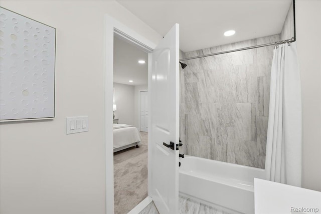 47043 Curtis Rd, Northville, MI 48168 - bathroom featuring recessed lighting, shower / bath combo, and connected bathroom
