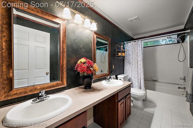 3066 Waldon Park Dr, Orion, MI 48359 - full bathroom with double vanity, shower / tub combo, and tile patterned flooring