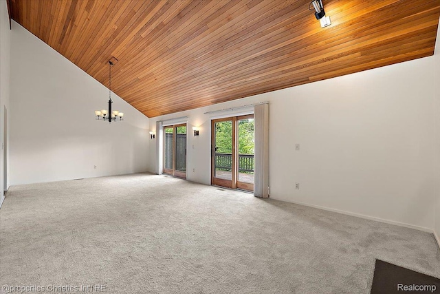 2 Eastbury Ct, Ann Arbor, MI 48105 - carpeted spare room with wooden ceiling, a chandelier, and high vaulted ceiling