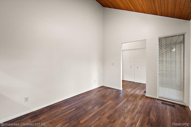 2 Eastbury Ct, Ann Arbor, MI 48105 - empty room with vaulted ceiling, a heating unit, wood finished floors, and wooden ceiling