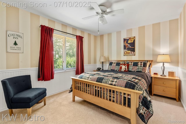 510 Roxbury Dr, Lake Orion, MI 48359 - carpeted bedroom featuring wainscoting, a ceiling fan, and wallpapered walls
