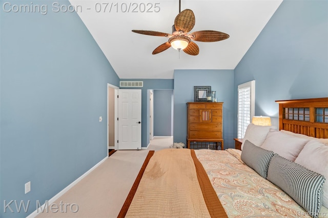510 Roxbury Dr, Lake Orion, MI 48359 - bedroom with high vaulted ceiling, ceiling fan, and carpet