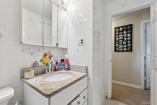 15447 Taft St, Westland, MI 48174 - bathroom with vanity and tile walls