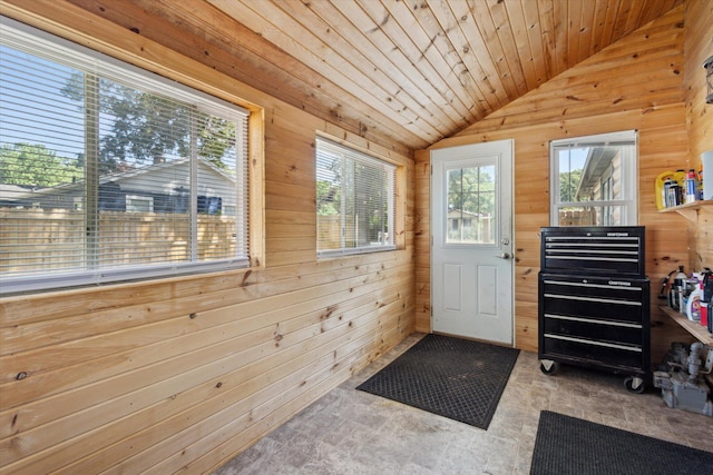 3049 Kooi St, Muskegon, MI 49444 - doorway with vaulted ceiling and wooden walls