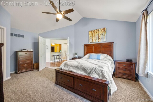 52221 Giuliano Ln, Macomb, MI 48042 - bedroom with light colored carpet, lofted ceiling, and a ceiling fan