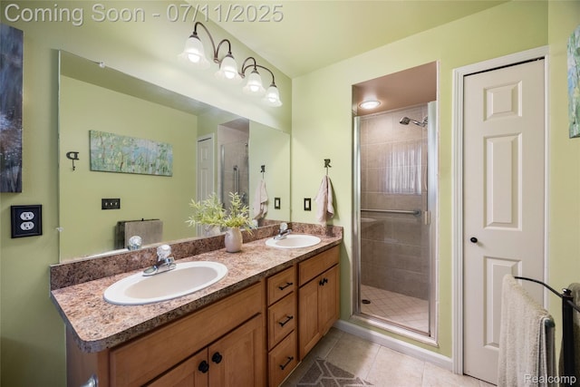 52221 Giuliano Ln, Macomb, MI 48042 - full bath featuring a stall shower, double vanity, and tile patterned floors