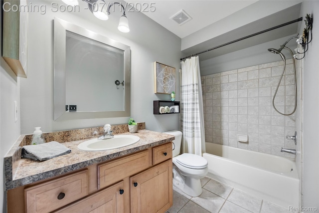 52221 Giuliano Ln, Macomb, MI 48042 - full bathroom with vanity, shower / bath combo with shower curtain, and tile patterned flooring