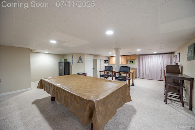 52221 Giuliano Ln, Macomb, MI 48042 - game room with billiards, light carpet, a drop ceiling, and recessed lighting