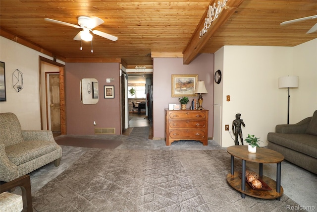 6500 Cooper St, Taylor, MI 48180 - carpeted living room featuring a ceiling fan and wooden ceiling
