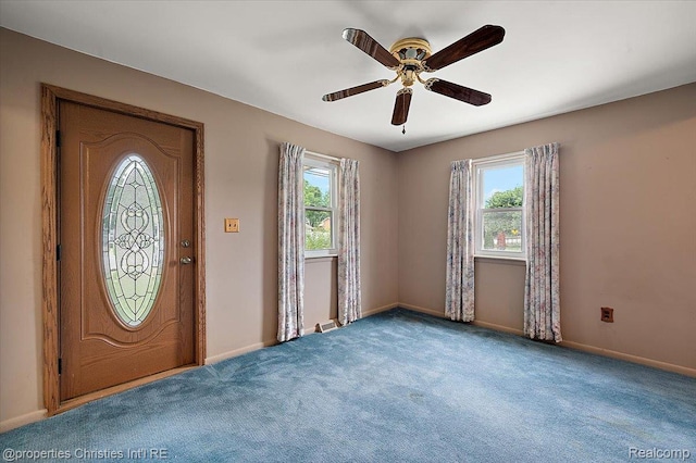 4681 Cass Elizabeth Rd, Waterford, MI 48327 - entryway with plenty of natural light, carpet floors, and ceiling fan