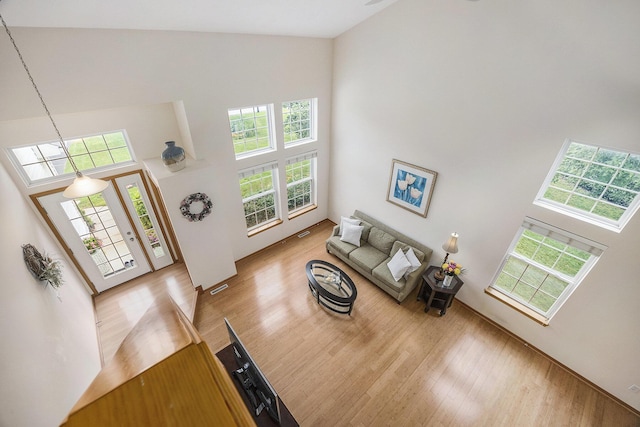 270 Silver Ridge Dr, Holland, MI 49424 - living room featuring a towering ceiling, wood finished floors, and plenty of natural light