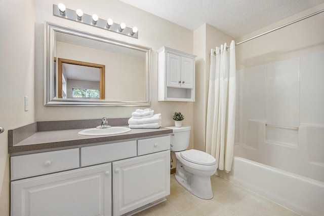 270 Silver Ridge Dr, Holland, MI 49424 - bathroom with vanity, shower / tub combo, a textured ceiling, and tile patterned floors