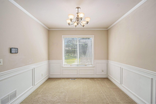 5625 Bay Meadow Trl, Portage, MI 49024 - unfurnished room featuring a chandelier, a wainscoted wall, crown molding, and light carpet