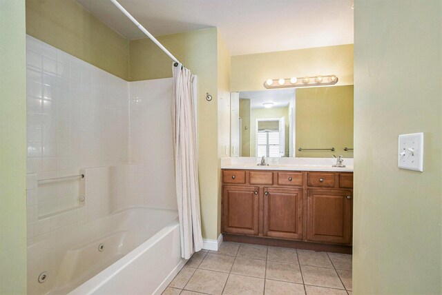 5625 Bay Meadow Trl, Portage, MI 49024 - bathroom with a combined bath / shower with jetted tub, tile patterned flooring, and double vanity