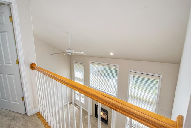 5625 Bay Meadow Trl, Portage, MI 49024 - detailed view of carpet, ceiling fan, and a tile fireplace