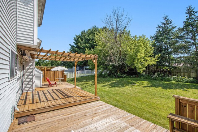 5625 Bay Meadow Trl, Portage, MI 49024 - wooden terrace featuring a pergola and a fenced backyard