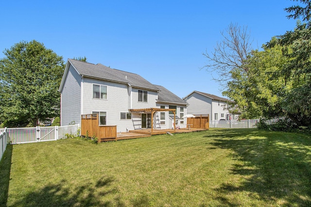 5625 Bay Meadow Trl, Portage, MI 49024 - rear view of house with a deck, a fenced backyard, a pergola, and a gate