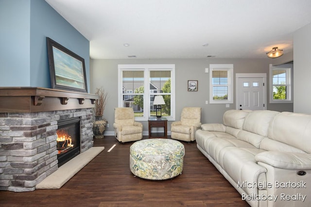 6725 Promenade St NE Unit 13, Rockford, MI 49341 - living room with dark wood-type flooring and a fireplace