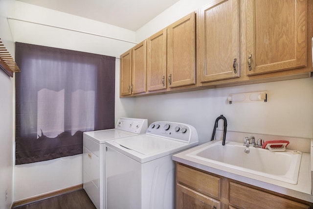 4213 Silverleaf Dr, Ypsilanti, MI 48197 - laundry room featuring washer and dryer, cabinet space, and dark wood-type flooring