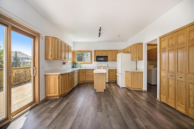 4213 Silverleaf Dr, Ypsilanti, MI 48197 - kitchen featuring white appliances, dark wood-style flooring, light countertops, and rail lighting