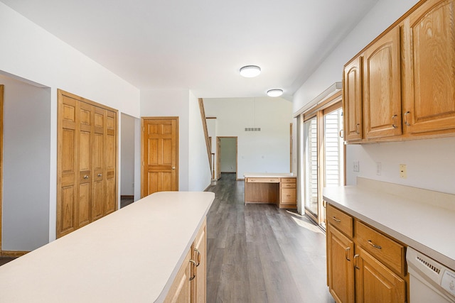 4213 Silverleaf Dr, Ypsilanti, MI 48197 - kitchen featuring white dishwasher, dark wood-style flooring, and light countertops