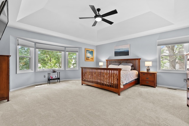 6794 Brickleton Ct, Portage, MI 49024 - carpeted bedroom with a tray ceiling and a ceiling fan