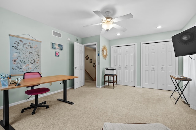6794 Brickleton Ct, Portage, MI 49024 - carpeted home office featuring a ceiling fan and recessed lighting
