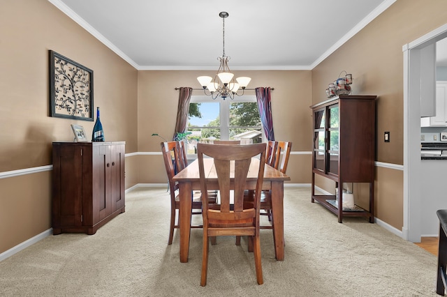 6794 Brickleton Ct, Portage, MI 49024 - dining room with a chandelier, light carpet, and ornamental molding
