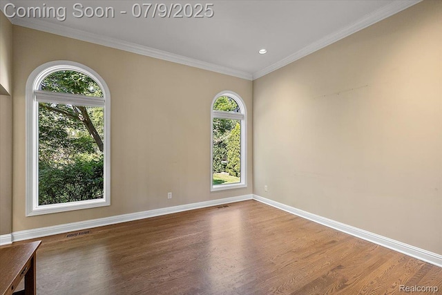 6591 Tree Knoll Dr, Troy, MI 48098 - spare room featuring wood finished floors, plenty of natural light, ornamental molding, and recessed lighting