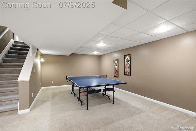 6591 Tree Knoll Dr, Troy, MI 48098 - game room featuring carpet floors and a drop ceiling