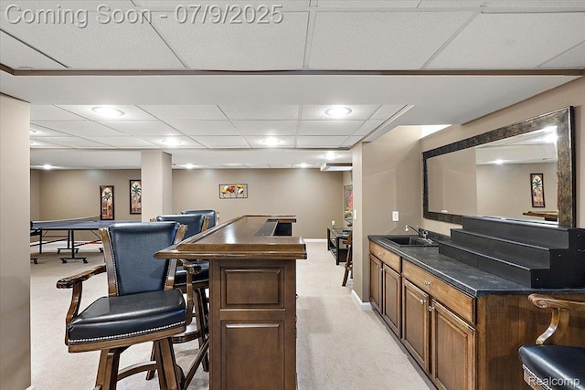 6591 Tree Knoll Dr, Troy, MI 48098 - bar featuring a paneled ceiling, light carpet, and recessed lighting