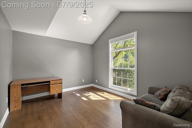 6591 Tree Knoll Dr, Troy, MI 48098 - living area featuring dark wood finished floors and vaulted ceiling