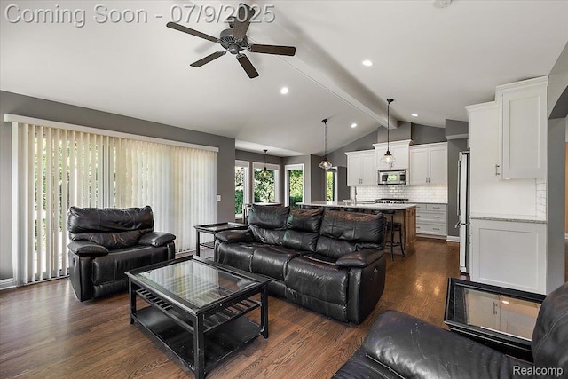 6591 Tree Knoll Dr, Troy, MI 48098 - living room featuring a ceiling fan, dark wood-style floors, and recessed lighting