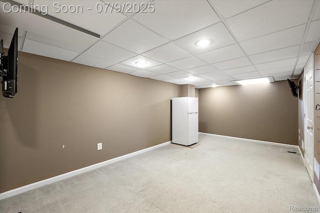 6591 Tree Knoll Dr, Troy, MI 48098 - finished basement with freestanding refrigerator and carpet flooring